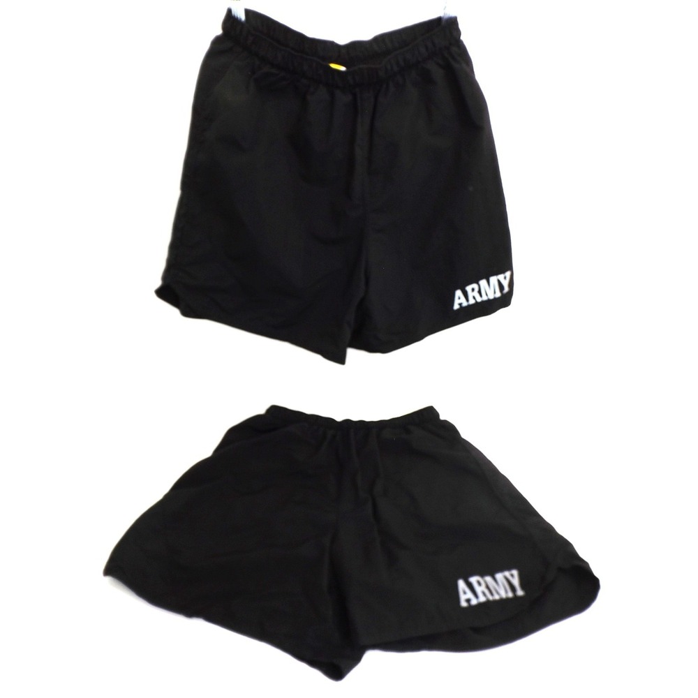2 Pair - ARMY  Black Nylon Physical Fitness Athletic Shorts - Men's size M